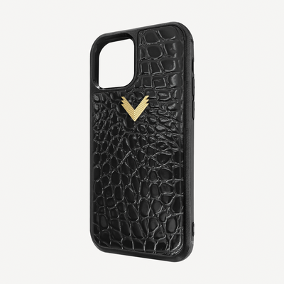 iPhone 12 Mini Phone Case, Calf Leather, Crocodile Texture