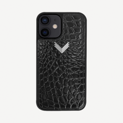 iPhone 12 Mini Phone Case, Calf Leather, Crocodile Texture