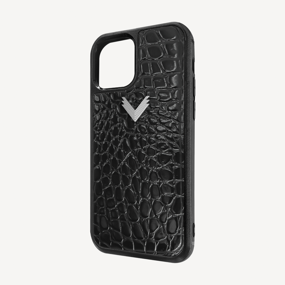 iPhone 12 Mini Phone Case, Calf Leather, Crocodile Texture