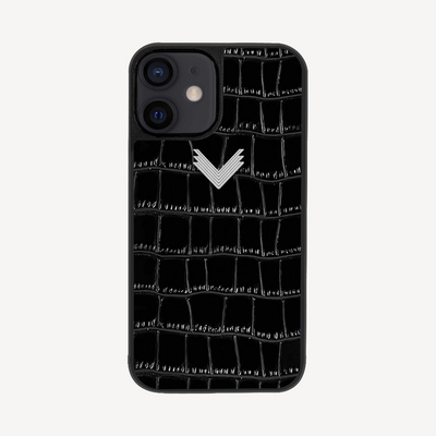 iPhone 12 Mini Phone Case, Calf Leather, Crocodile Texture