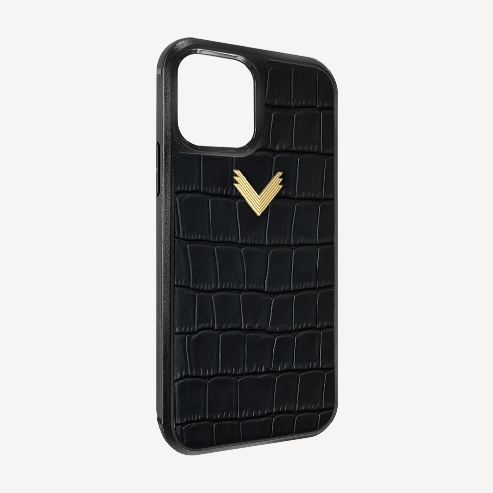 iPhone 12 Mini Phone Case, Calf Leather, Crocodile Texture