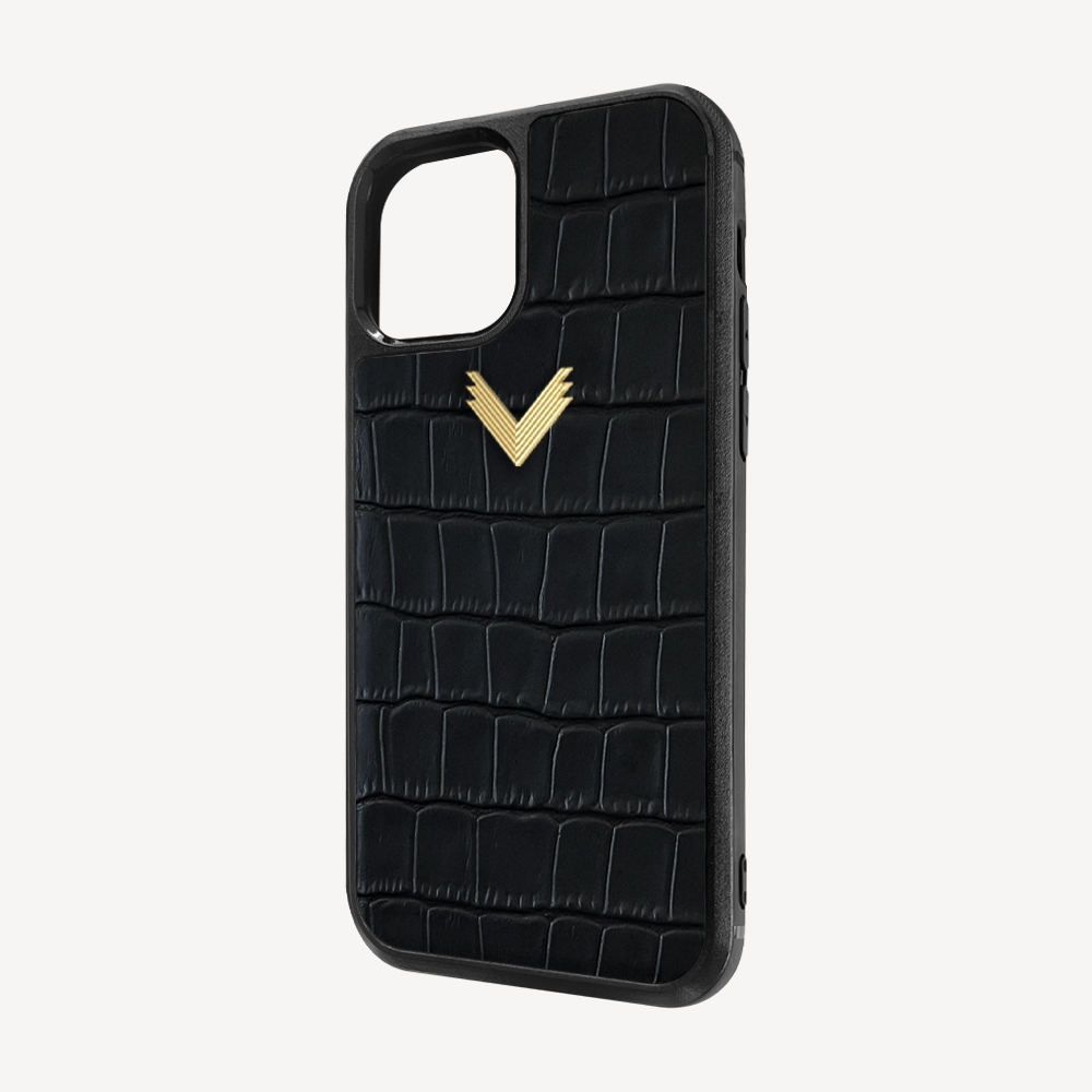 iPhone 12 Mini Phone Case, Calf Leather, Crocodile Texture