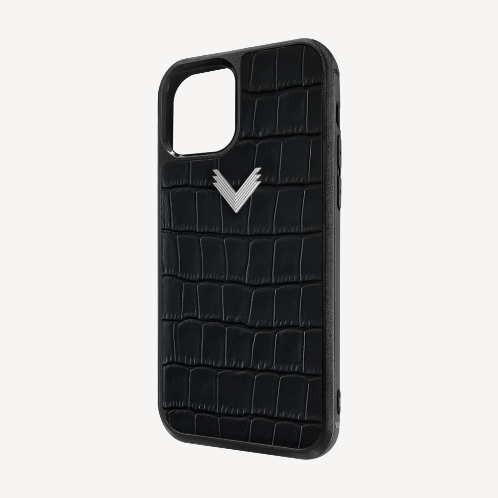 iPhone 12 Mini Phone Case, Calf Leather, Crocodile Texture