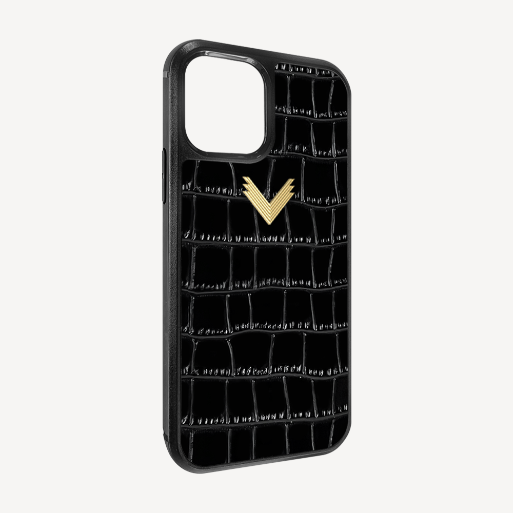 iPhone 12 Mini Phone Case, Calf Leather, Crocodile Texture