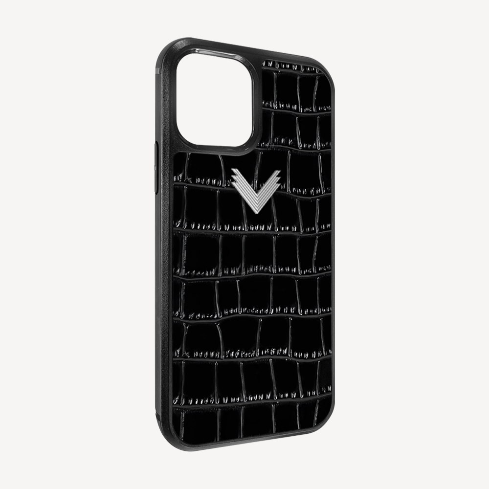 iPhone 12 Pro Max Phone Case, Calf Leather, Crocodile Texture