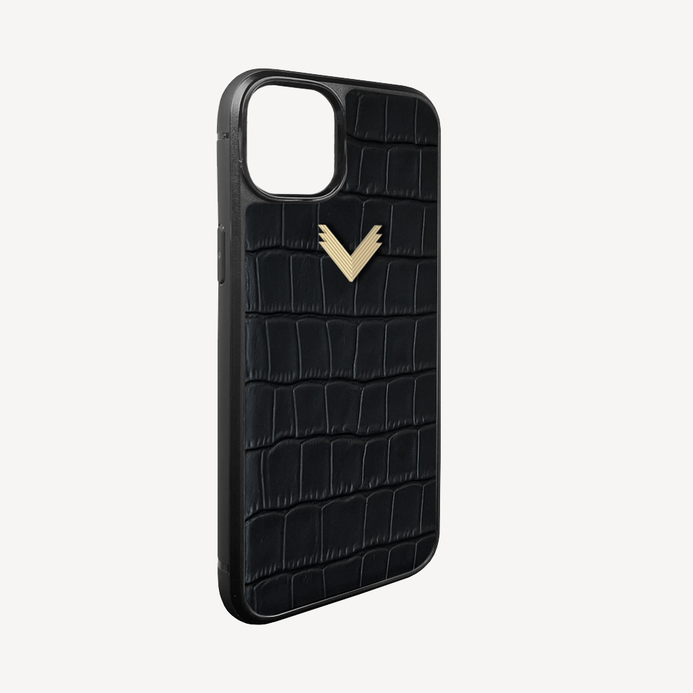 iPhone 13 Phone Case, Calf Leather, Crocodile Texture