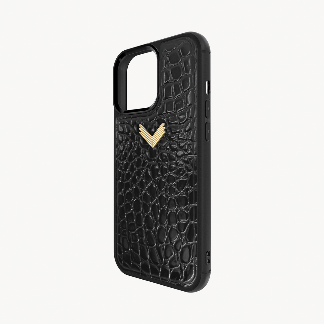 iPhone 14 Pro Phone Case, Calf Leather, Crocodile Texture