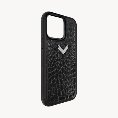 iPhone 13 Pro Phone Case, Calf Leather, Crocodile Texture