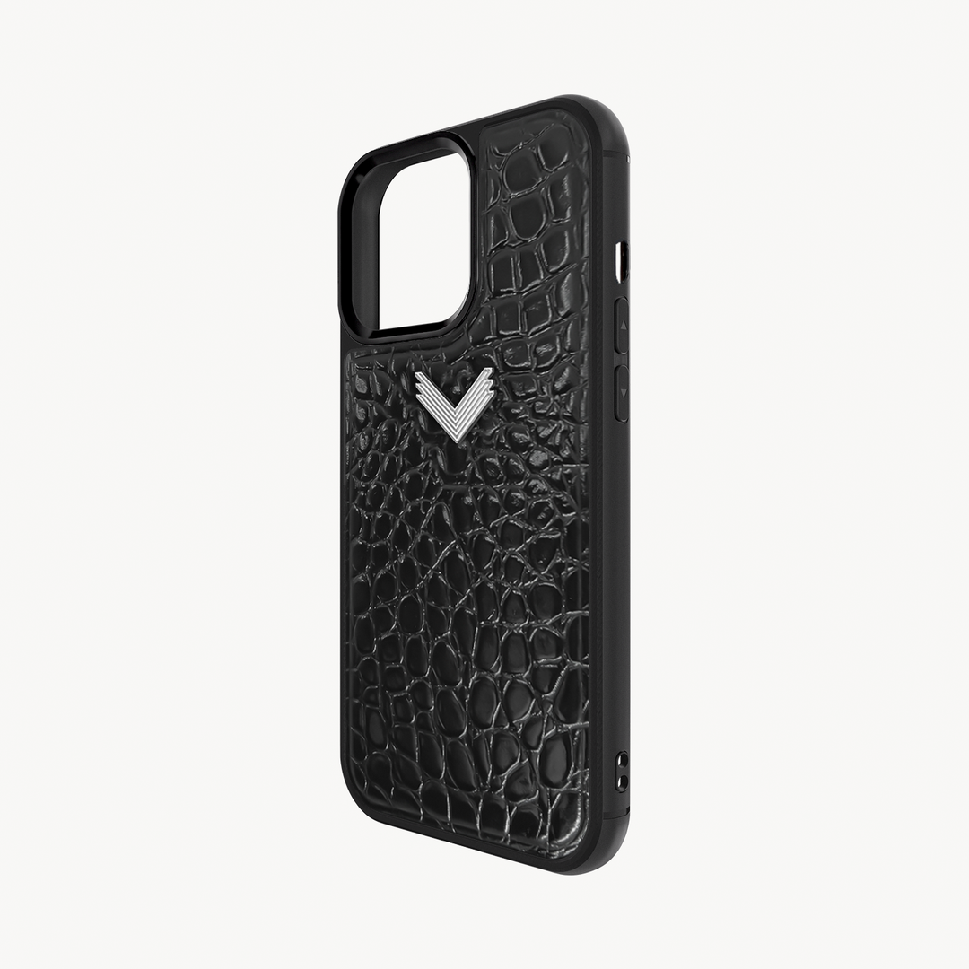 iPhone 14 Pro Phone Case, Calf Leather, Crocodile Texture