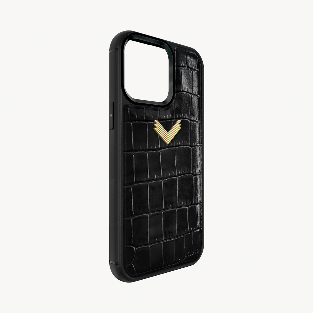 iPhone 13 Pro Max Phone Case, Calf Leather, Crocodile Texture