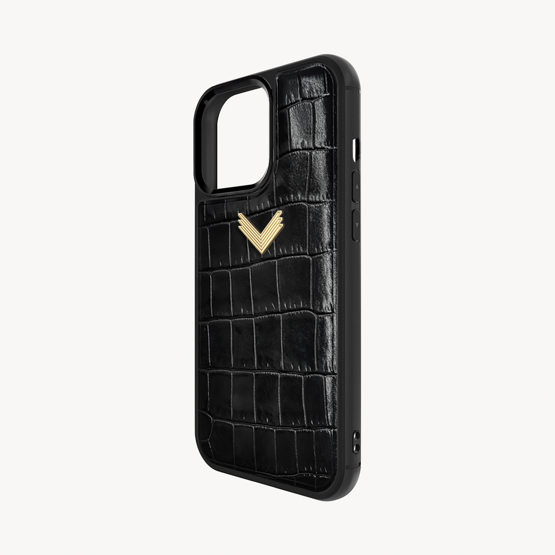 iPhone 13 Pro Max Phone Case, Calf Leather, Crocodile Texture