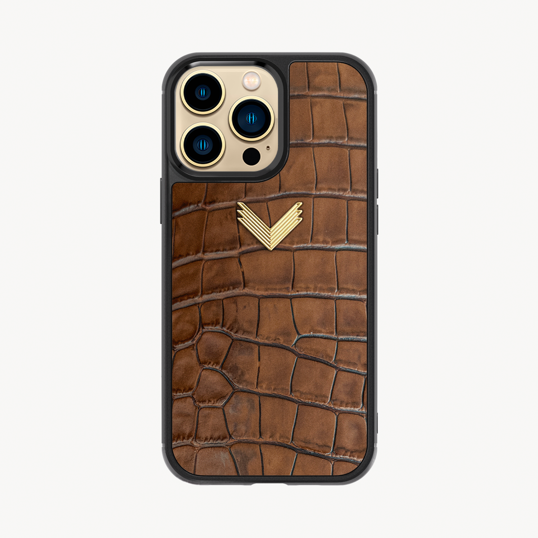 iPhone 13 Pro Max Phone Case, Calf Leather, Crocodile Texture