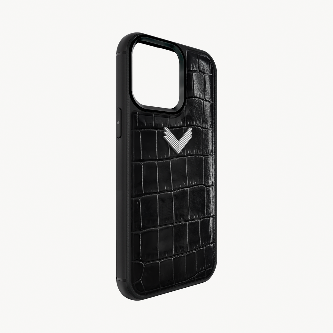 iPhone 13 Pro Max Phone Case, Calf Leather, Crocodile Texture
