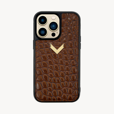 iPhone 13 Pro Max Phone Case, Calf Leather, Crocodile Texture