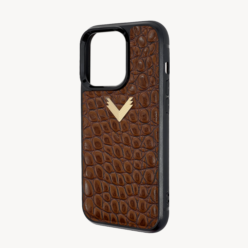 iPhone 13 Pro Max Phone Case, Calf Leather, Crocodile Texture