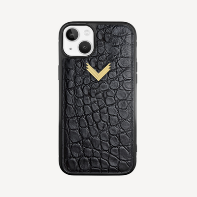 iPhone 14 Phone Case, Calf Leather, Crocodile Texture