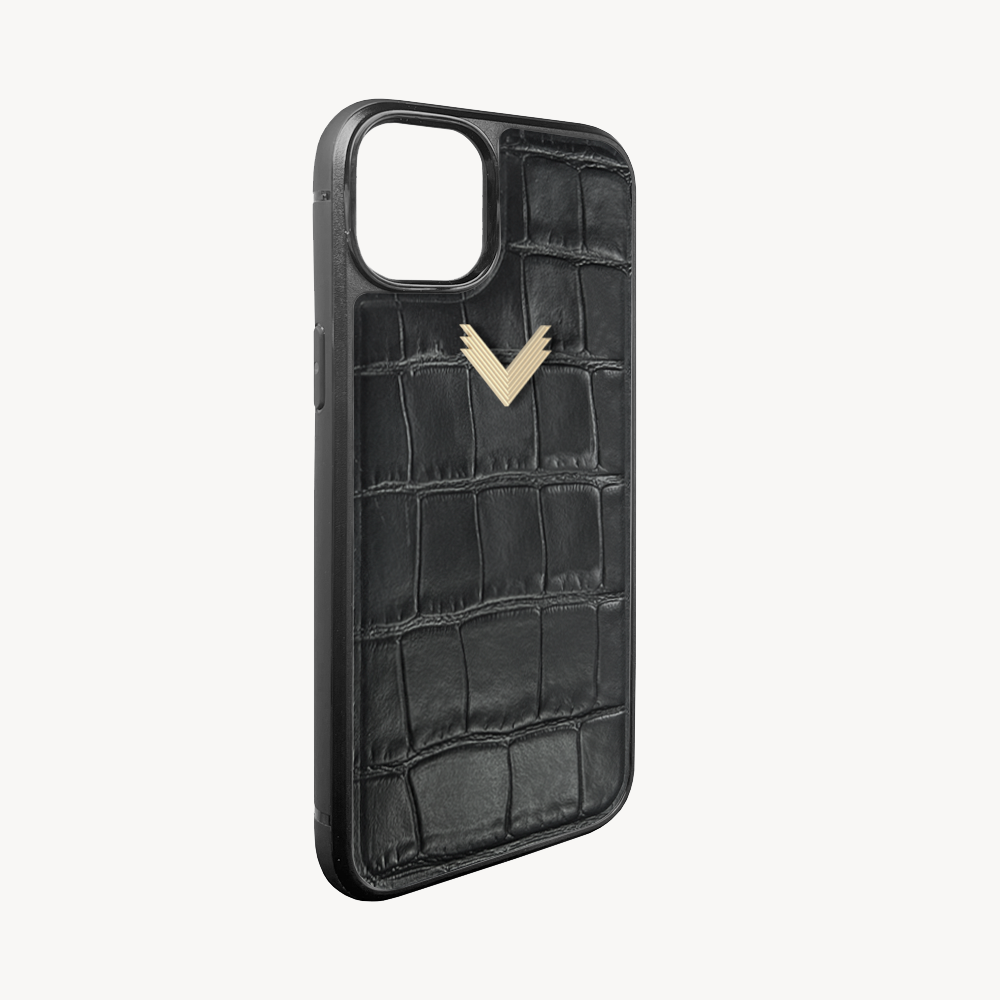 iPhone 14 Phone Case, Calf Leather, Crocodile Texture