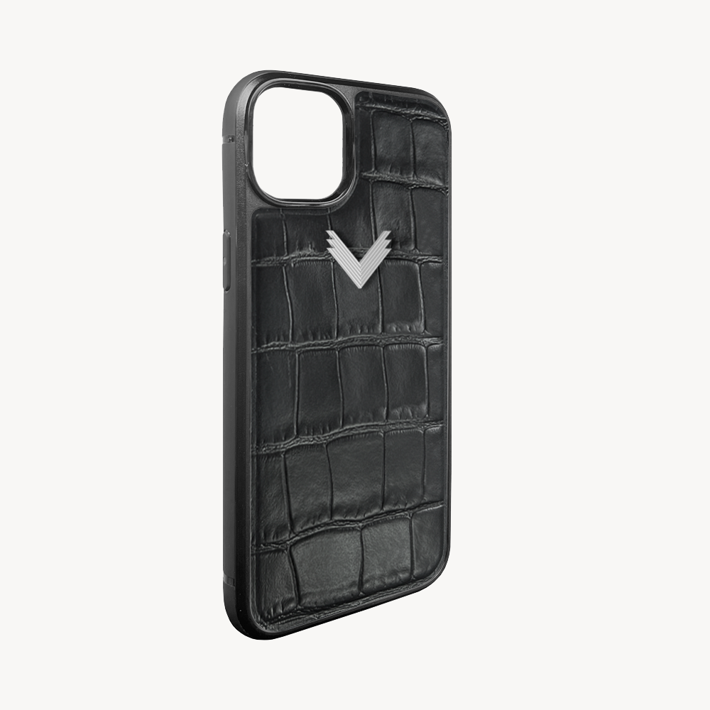iPhone 14 Phone Case, Calf Leather, Crocodile Texture