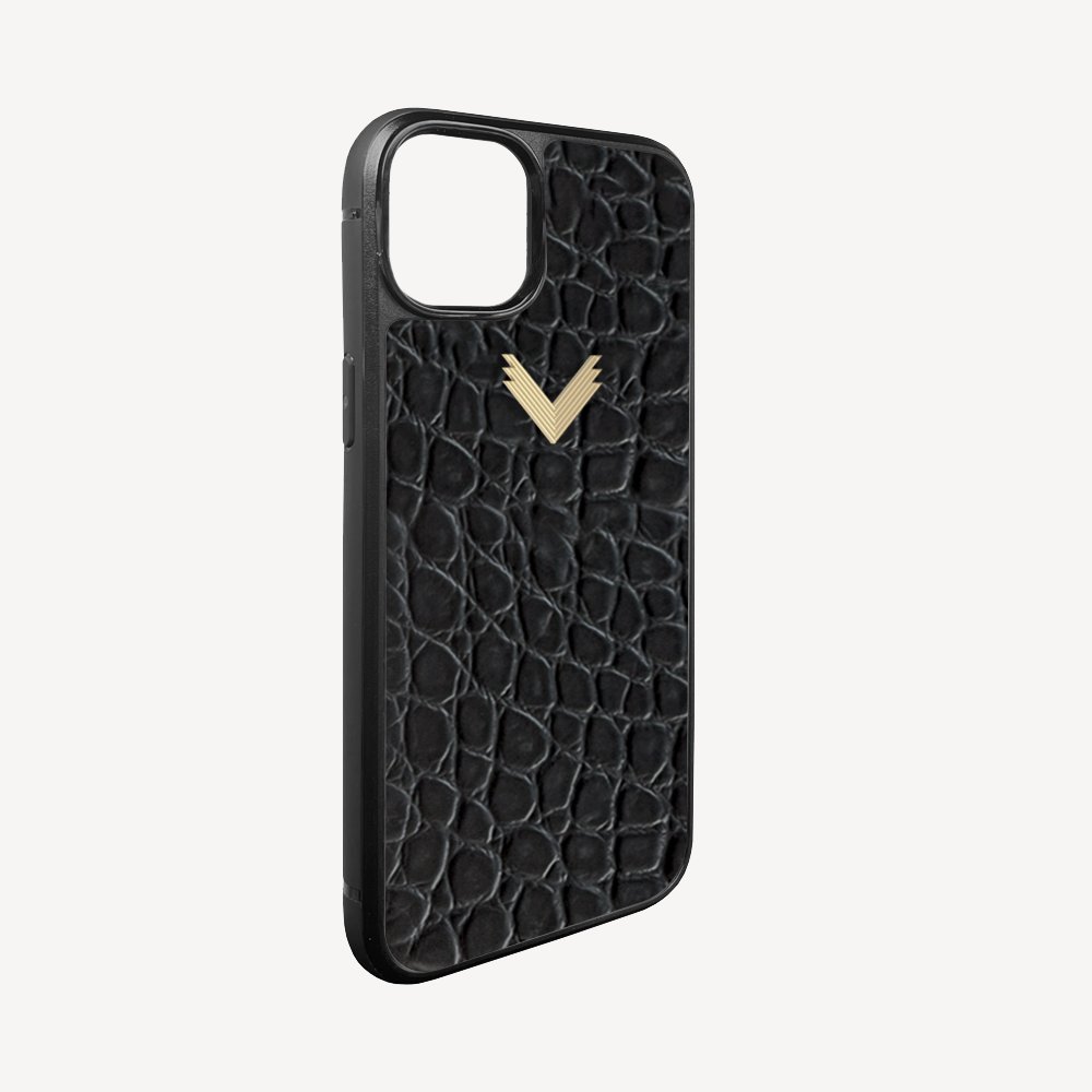 iPhone 14 Phone Case, Calf Leather, Crocodile Texture
