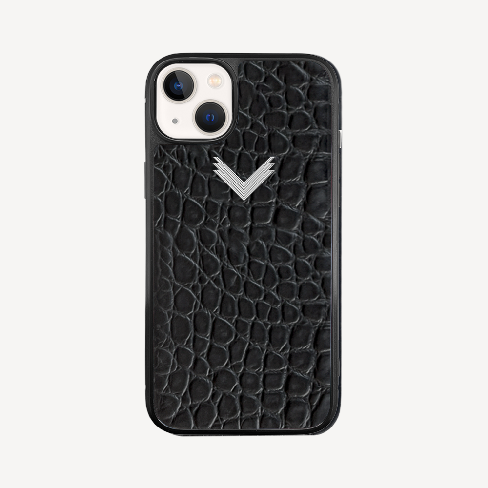 iPhone 14 Phone Case, Calf Leather, Crocodile Texture