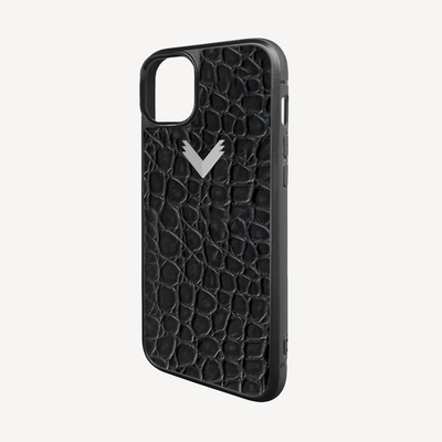 iPhone 14 Phone Case, Calf Leather, Crocodile Texture