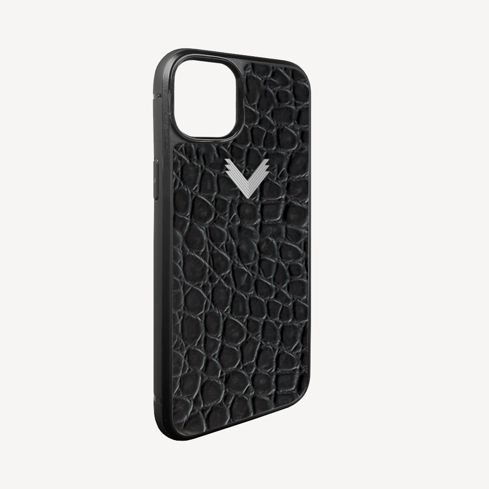 iPhone 14 Phone Case, Calf Leather, Crocodile Texture