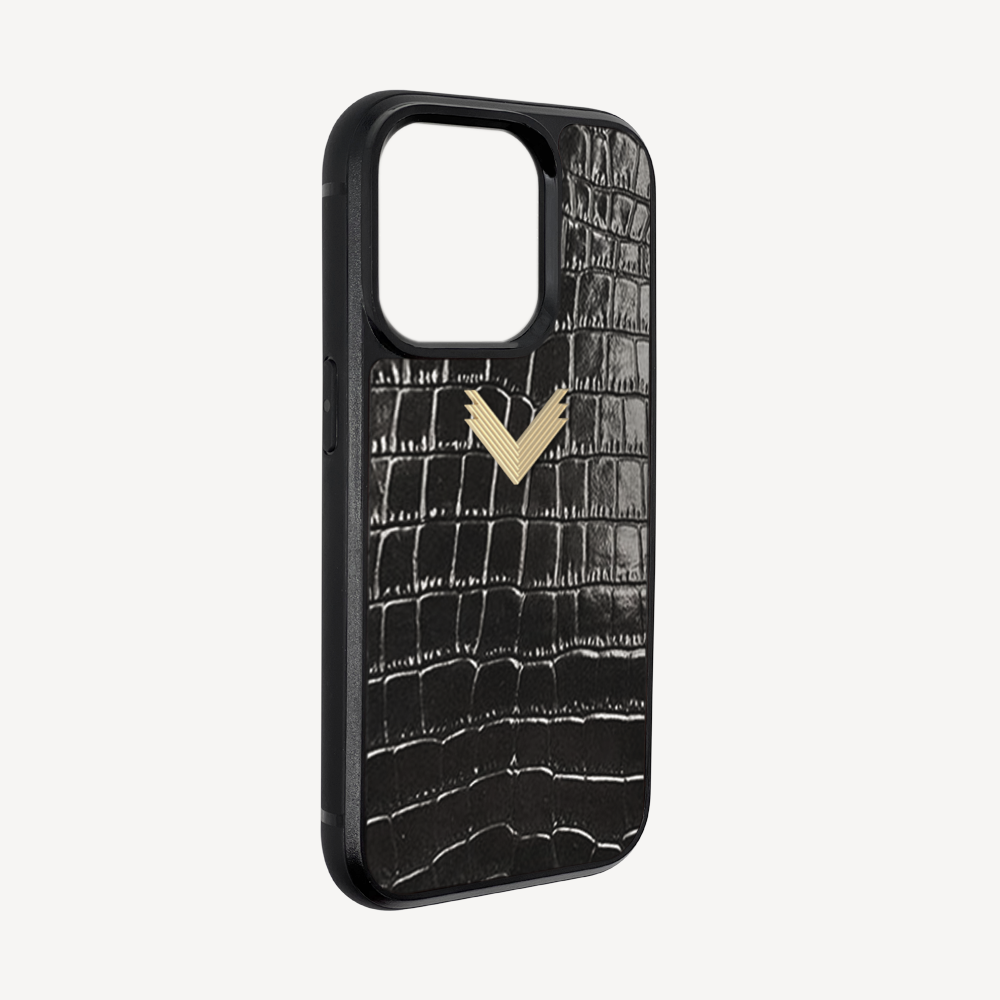 iPhone 14 Pro Phone Case, Calf Leather, Crocodile Texture