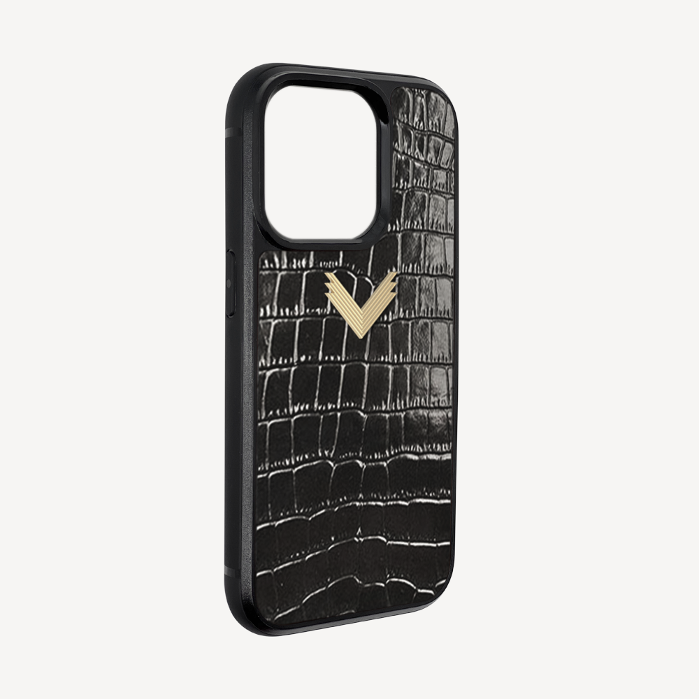 iPhone 13 Pro Phone Case, Calf Leather, Crocodile Texture