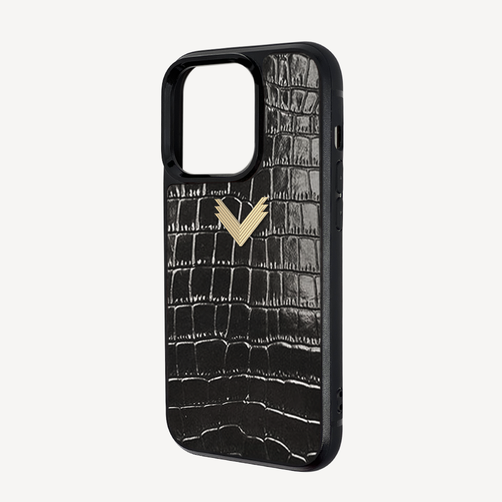 iPhone 13 Pro Phone Case, Calf Leather, Crocodile Texture