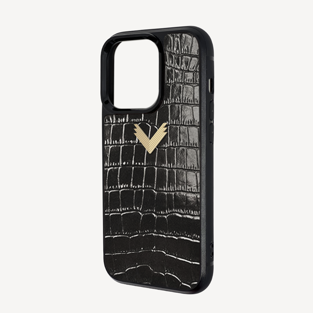 iPhone 14 Pro Phone Case, Calf Leather, Crocodile Texture