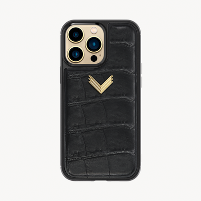 iPhone 14 Pro Max Phone Case, Calf Leather, Crocodile Texture