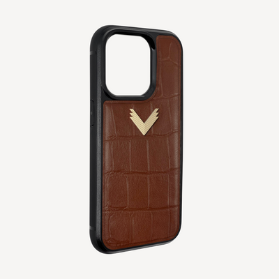 iPhone 13 Pro Phone Case, Calf Leather, Crocodile Texture