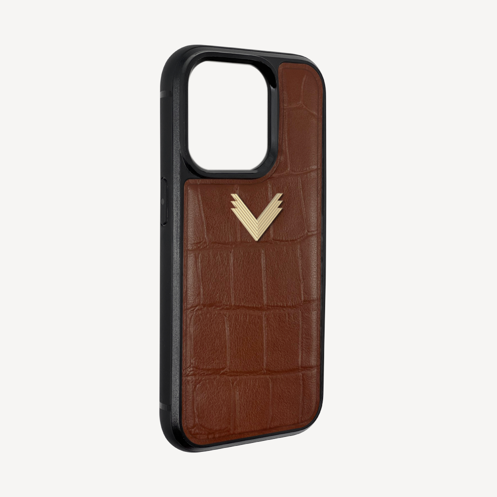 iPhone 14 Pro Max Phone Case, Calf Leather, Crocodile Texture