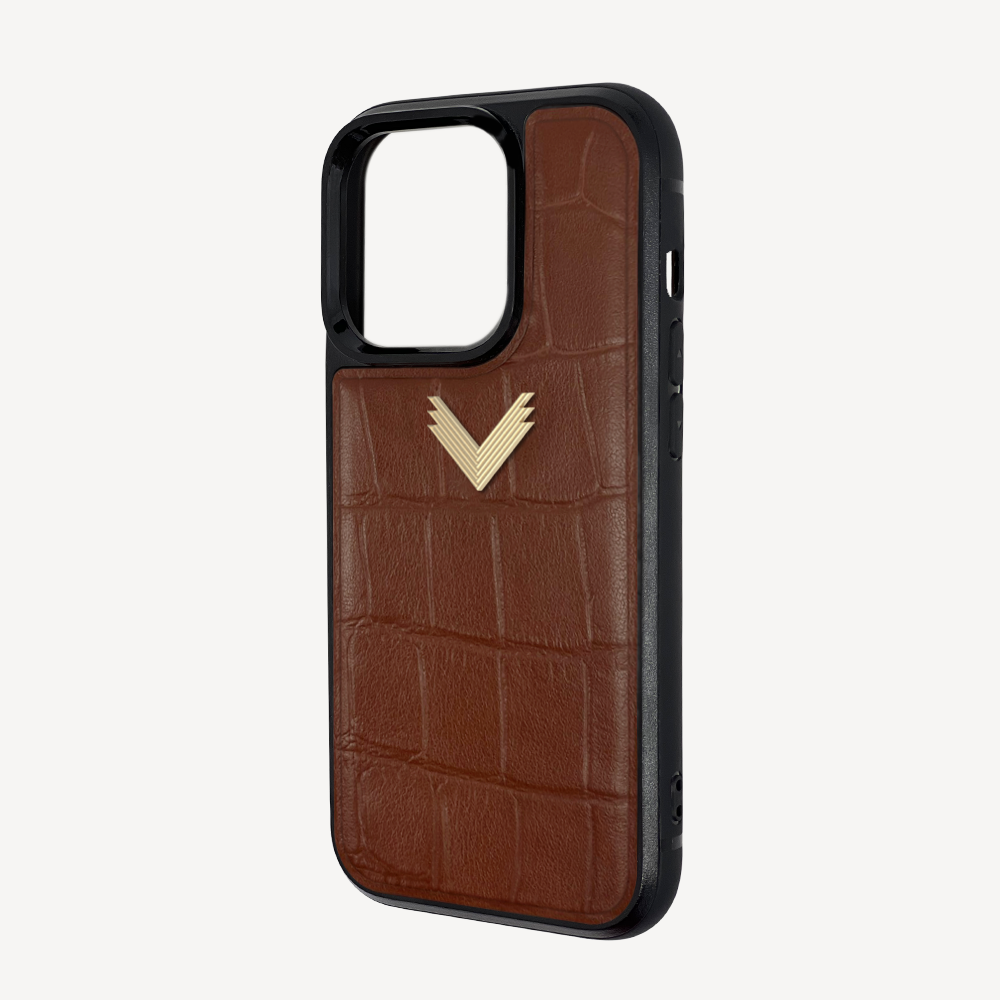 iPhone 14 Pro Max Phone Case, Calf Leather, Crocodile Texture