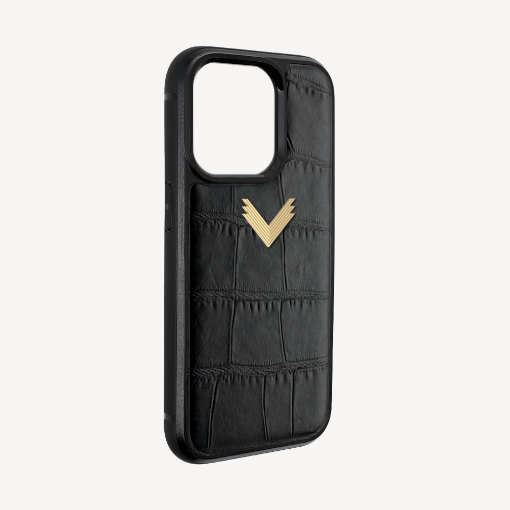 iPhone 14 Pro Max Phone Case, Calf Leather, Crocodile Texture