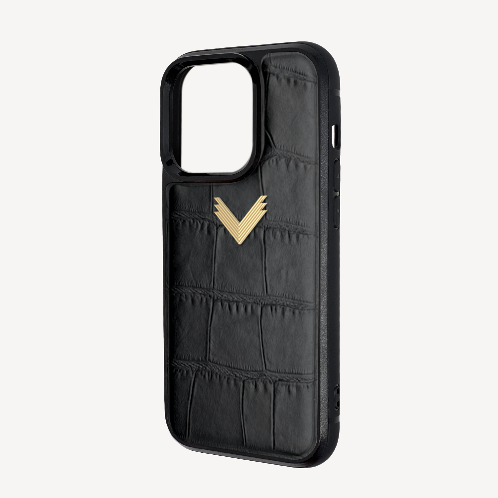 iPhone 14 Pro Max Phone Case, Calf Leather, Crocodile Texture