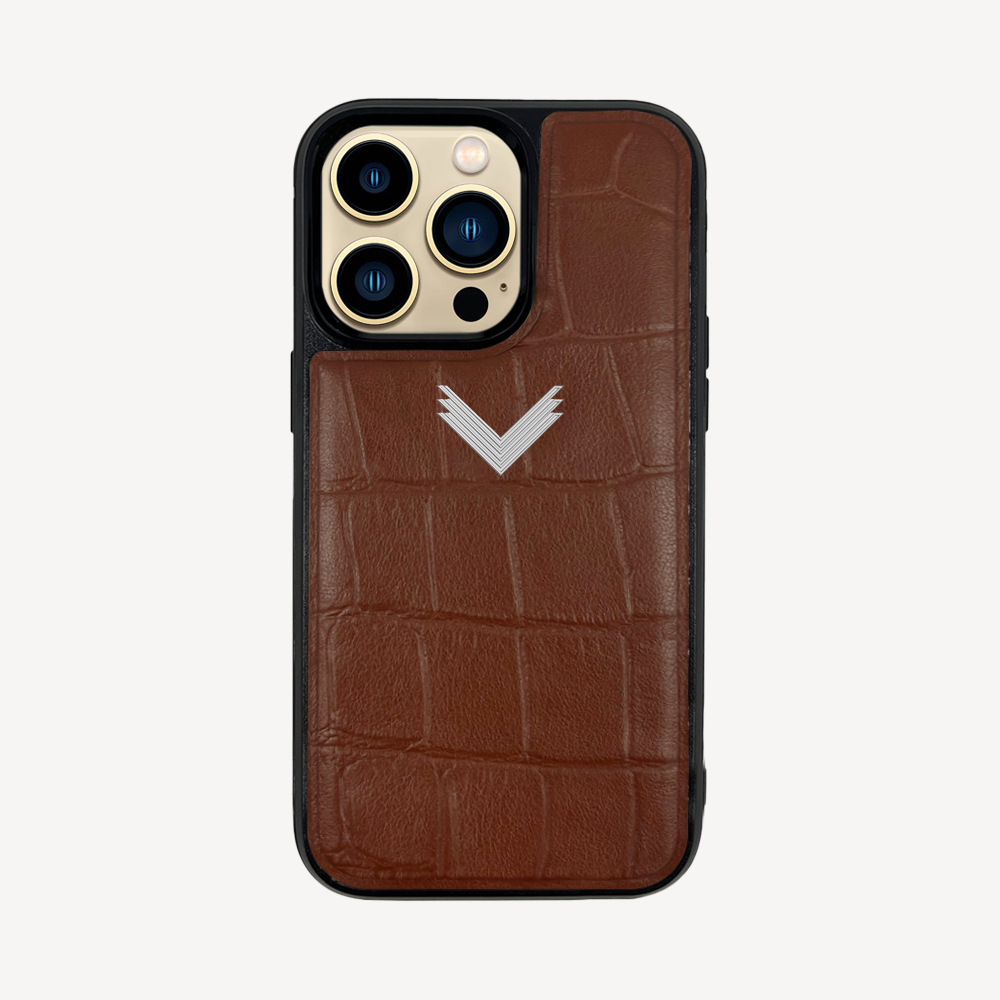 iPhone 14 Pro Phone Case, Calf Leather, Crocodile Texture