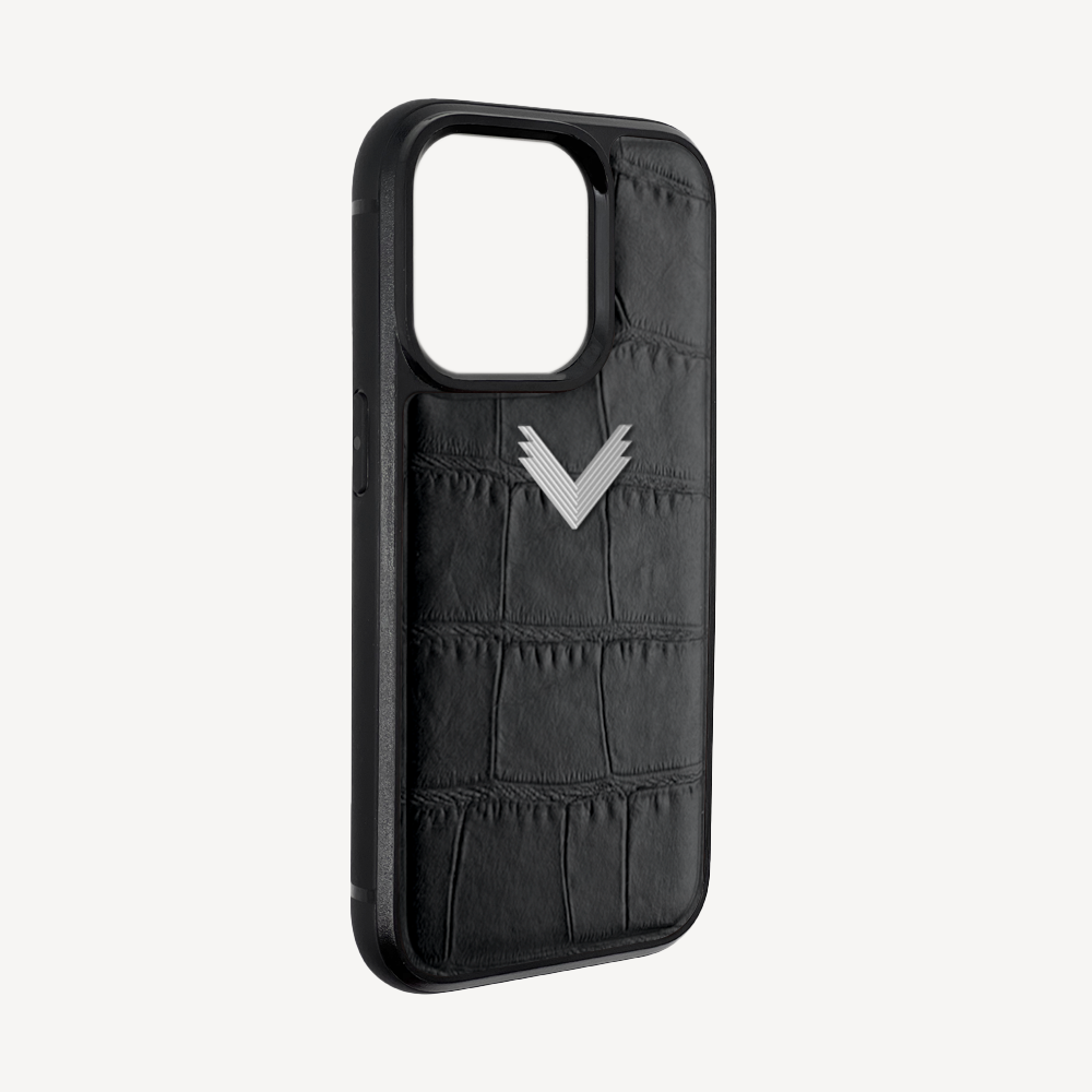 iPhone 14 Pro Max Phone Case, Calf Leather, Crocodile Texture