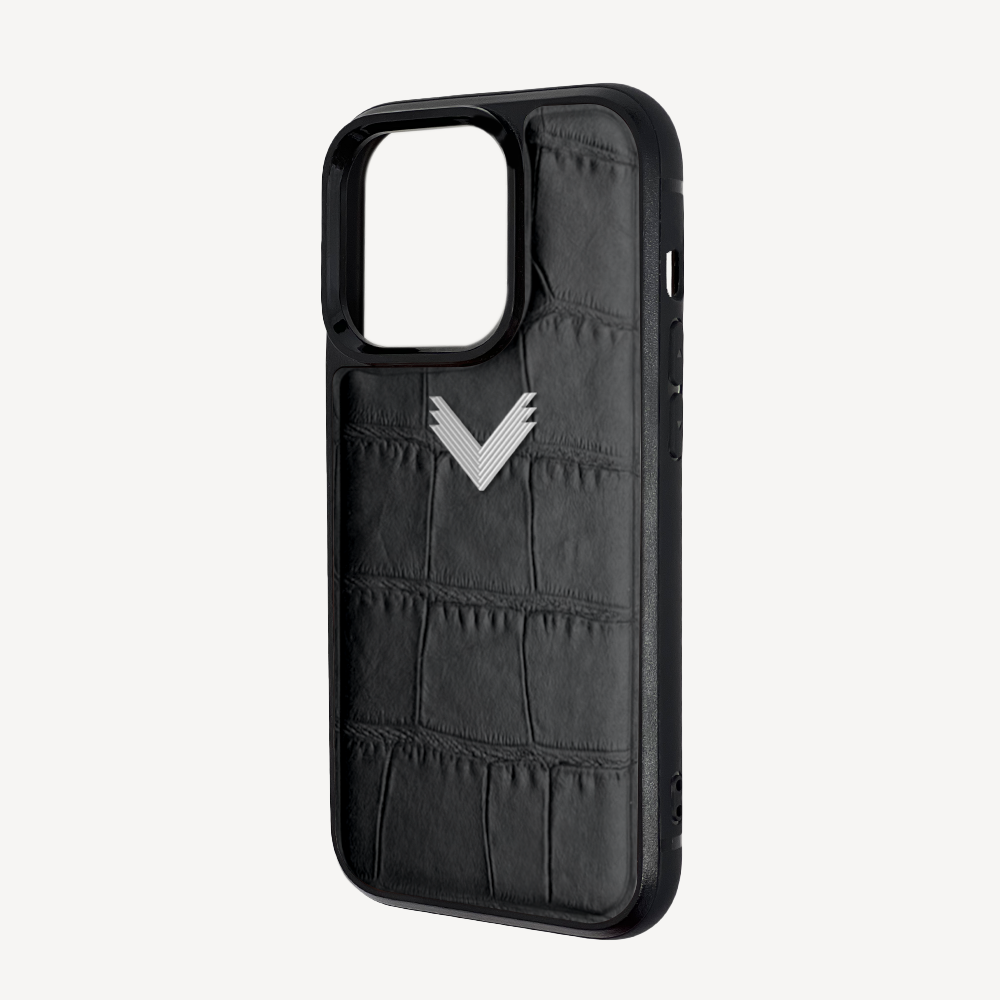 iPhone 14 Pro Max Phone Case, Calf Leather, Crocodile Texture