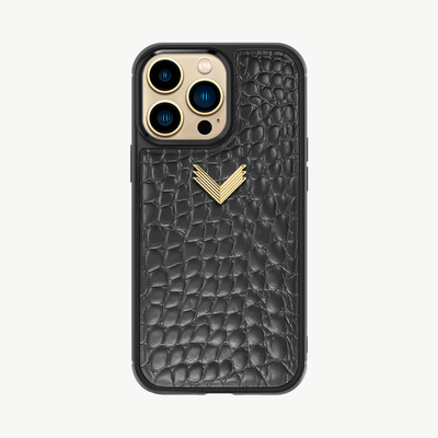 iPhone 14 Pro Max Phone Case, Calf Leather, Crocodile Texture