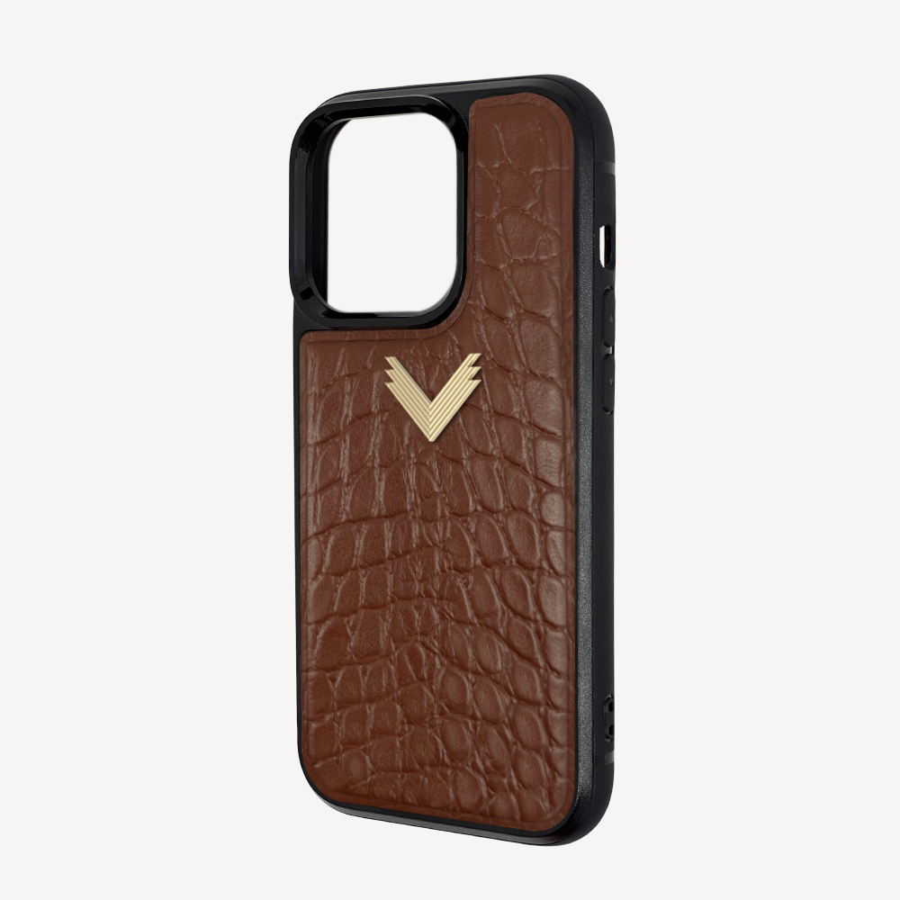 iPhone 14 Pro Max Phone Case, Calf Leather, Crocodile Texture