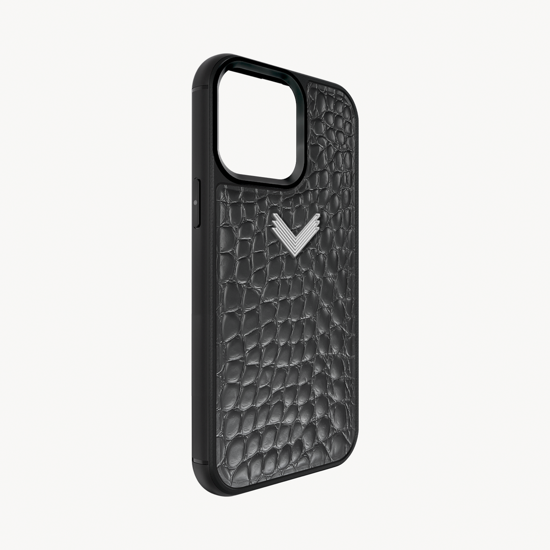 iPhone 14 Pro Phone Case, Calf Leather, Crocodile Texture