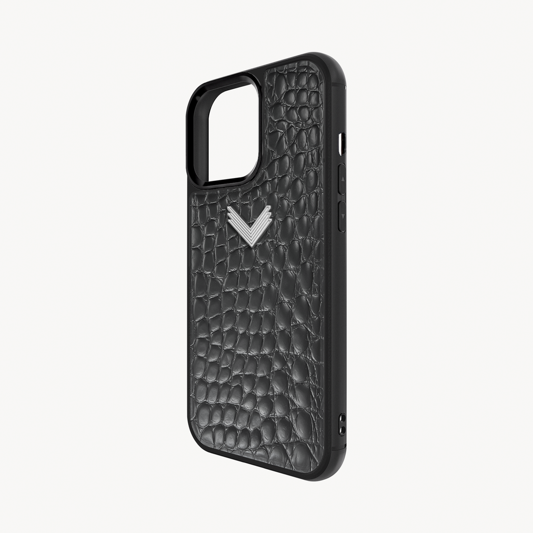 iPhone 14 Pro Phone Case, Calf Leather, Crocodile Texture