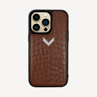 iPhone 13 Pro Max Phone Case, Calf Leather, Crocodile Texture