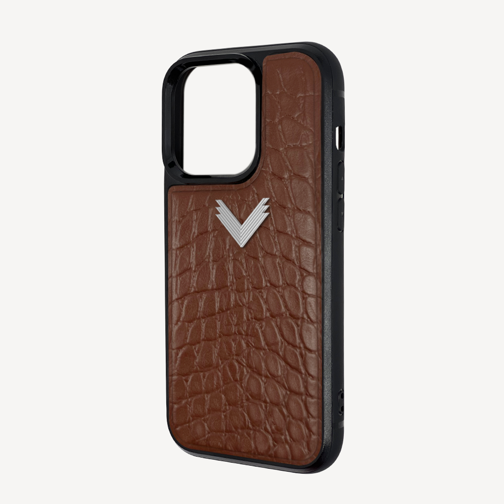 iPhone 14 Pro Max Phone Case, Calf Leather, Crocodile Texture