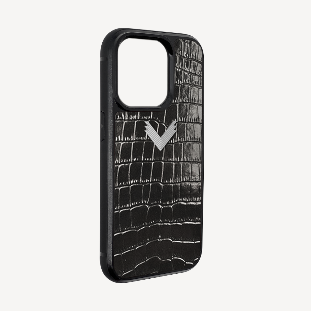 iPhone 13 Pro Phone Case, Calf Leather, Crocodile Texture