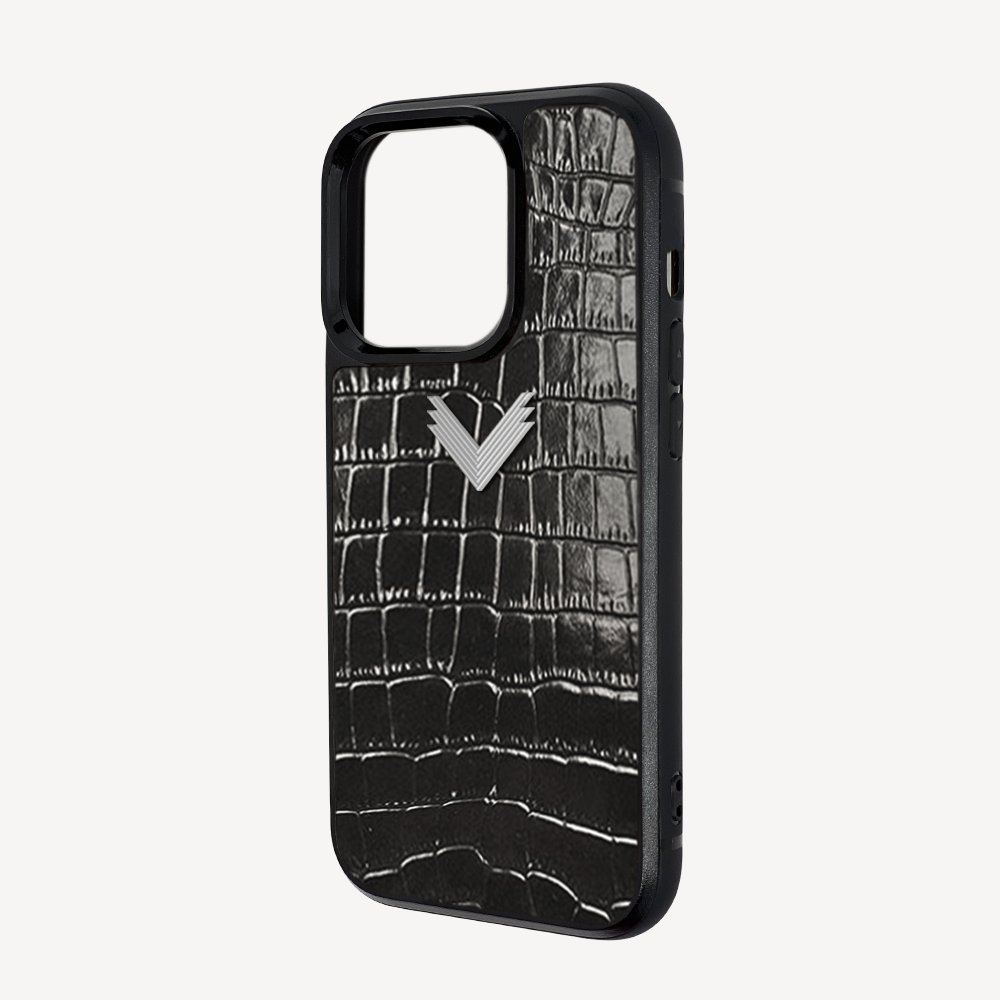 iPhone 13 Pro Phone Case, Calf Leather, Crocodile Texture