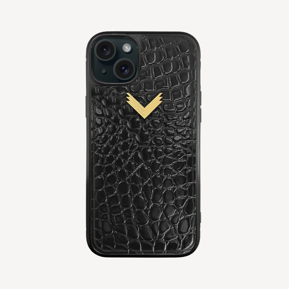 iPhone 15 Phone Case, Calf Leather, Crocodile Texture