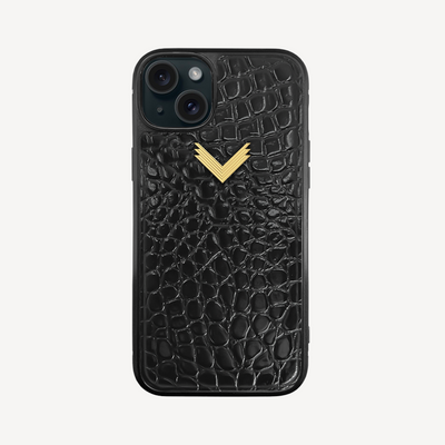 iPhone 15 Phone Case, Calf Leather, Crocodile Texture