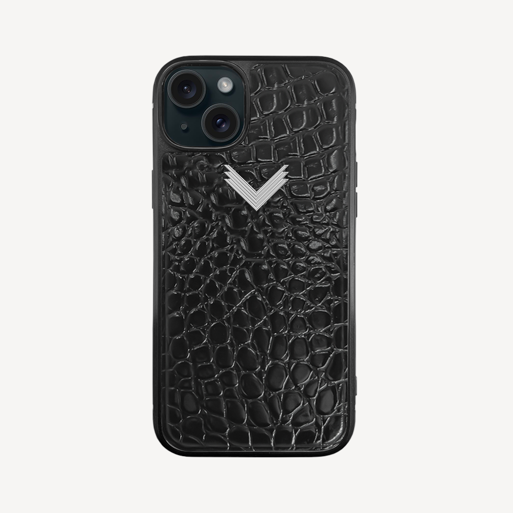iPhone 15 Phone Case, Calf Leather, Crocodile Texture